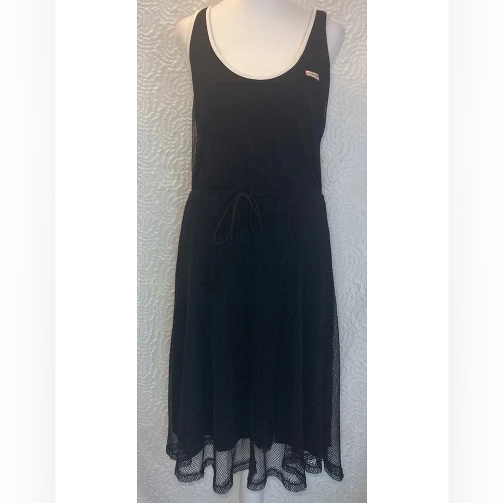 HUNTER Target Black Dress Sleeveless Mesh Drawstring Belt Zip Back Size Small